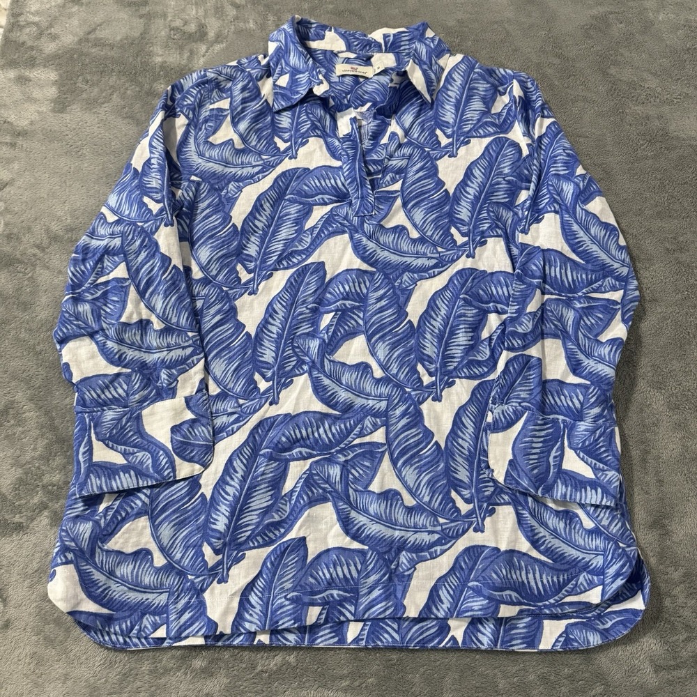 Vineyard Vines 100% LINEN Floral Leaf‎ Blue Tunic Dress Size M